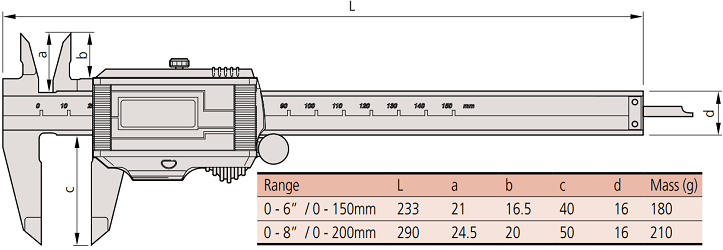 Thước cặp điện tử quang năng Mitutoyo 500-775 (0-200mm/0.01mm) Pin Solar_drawing