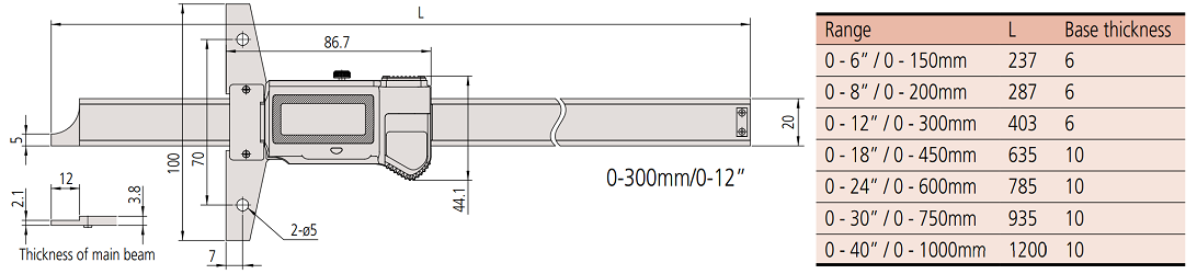 Thước đo sâu điện tử Mitutoyo 571-203-20 (0-300mm/0.01mm)_drawing