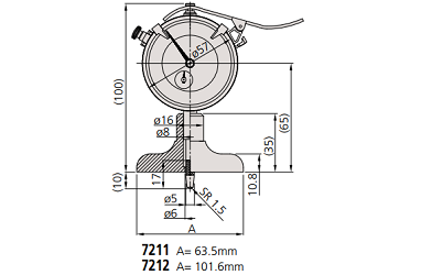 Đồng hồ đo độ sâu Mitutoyo 7211 (0-200mm/0.01mm) đế 63.5mm_drawing