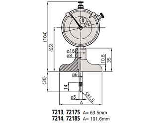 Đồng hồ đo độ sâu Mitutoyo 7214 (0-210mm/0.01mm) đế 101.6mm_drawing