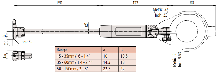 Bộ đo lỗ Mitutoyo 511-426 (35-60mm/0.01mm)_drawing