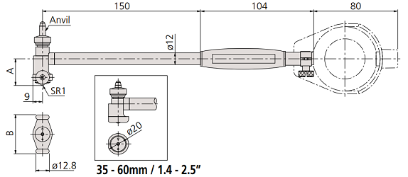 Thân đo lỗ Mitutoyo 511-702 (35-60mm) không bao gồm đồng hồ_drawing