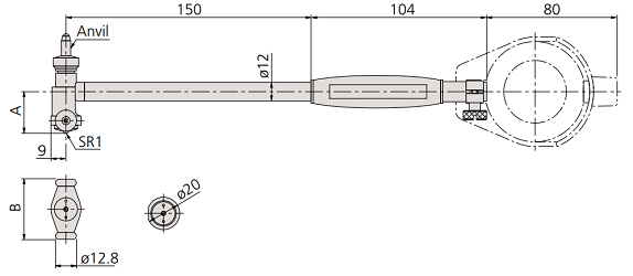 Thân đo lỗ Mitutoyo 511-703 (50-150mm) không bao gồm đồng hồ_drawing
