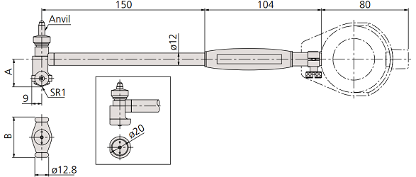 Đồng hồ đo lỗ Mitutoyo 511-712 (35-60mm/0.01mm)_drawing