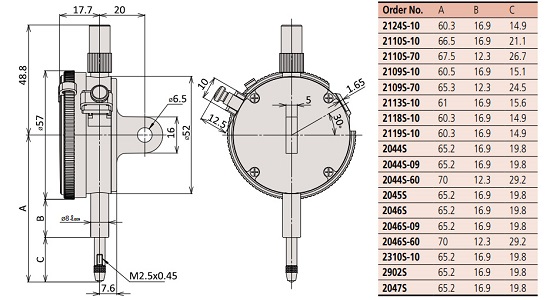 Đồng hồ so kiểu cơ Mitutoyo 2046S-60 (0-10mm/0.01mm) chống nước_drawing