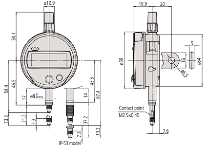 Đồng hồ so điện tử Mitutoyo 543-782B (0-12.7mm/0-0.5inch x0.01mm) lưng phẳng_drawing