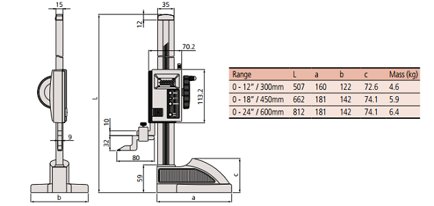 Thước đo cao điện tử Mitutoyo 570-304 (0-600mm/0.01mm)_drawing