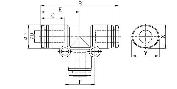 Đầu Nối Khí Ngã 3 SANG-A GPUT06_drawing