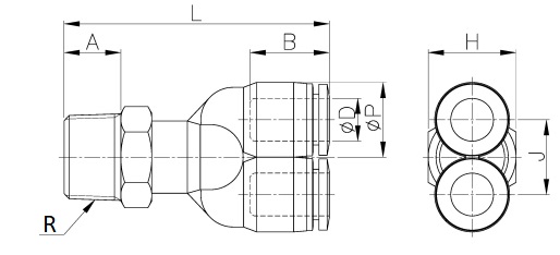 Đầu Nối Khí Chữ Y Ren Ngoài CDC PWT04-01_drawing