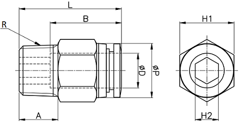 Đầu Nối Khí Thẳng Ren Ngoài Phi 6 mm Ren13 1/4" CDC PC06-02 (MPC06-02)_drawing