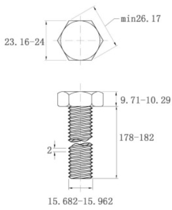 Bulong Inox 316 DIN933 M16x180_drawing