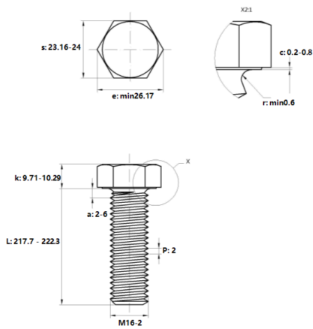 Bulong Nhúng Nóng 8.8 DIN933 M16x220_drawing