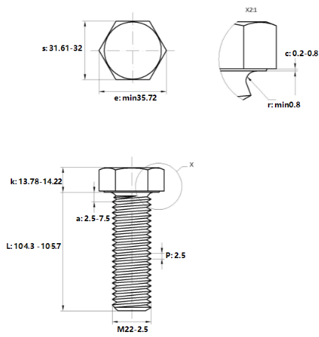 Bulong Inox 304 DIN933 M22x105_drawing