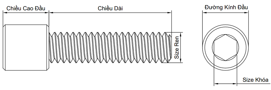 Lục Giác Chìm Đầu Trụ Thép Mạ Kẽm Trắng Cr3+ 12.9 DIN912 M4x16_drawing