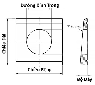 Lông Đền Vuông Vat 5deg Thép Mộc M10_drawing