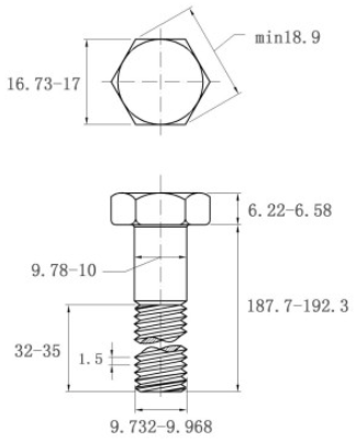 Bulong Thép Đen 8.8 DIN931 M10x190 Ren Lửng_drawing