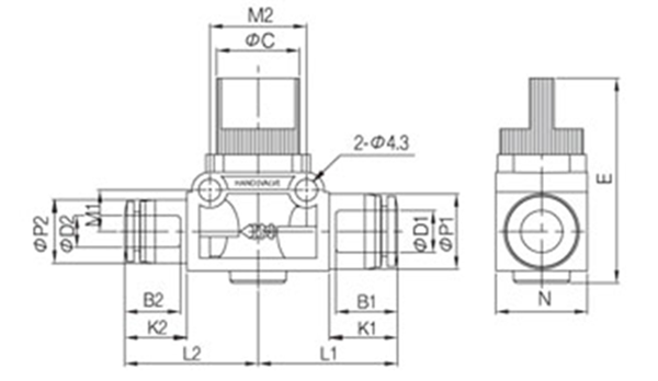 Van Khóa Tay Khí Nén CDC HVU08-06_drawing