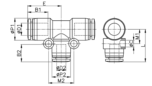 Đầu Nối Nhanh Khí Nén Chữ T Phi 12 x 08 mm CDC MPGT 1208_drawing