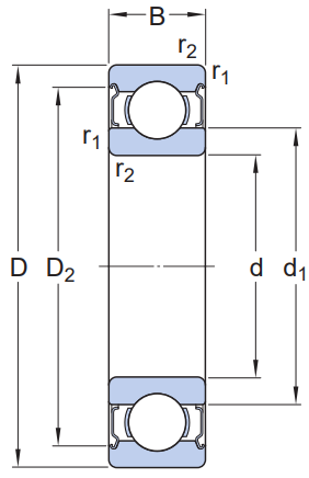 Vòng Bi Cầu Rãnh Sâu SKF 6026-2Z (130x200x33) Nắp Chắn Thép (Hai Bên)_drawing