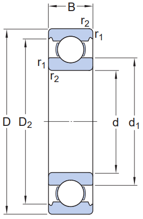 Vòng Bi Cầu Rãnh Sâu SKF 6028/C3 (140x210x33) Không Nắp_drawing