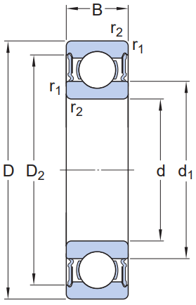 Vòng Bi Cầu Rãnh Sâu SKF 6028-2RS1 (140x210x33) Phốt Cao Su NBR Tiếp Xúc (Hai Bên)_drawing
