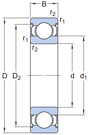 Vòng Bi Cầu Rãnh Sâu SKF 6028-2Z (140x210x33) Nắp Chắn Thép (Hai Bên)_drawing