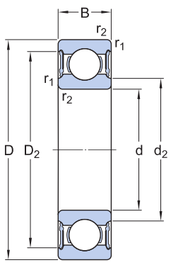 Vòng Bi Cầu Rãnh Sâu SKF 61905-2RS1 (25x42x9) Phốt Cao Su NBR Tiếp Xúc (Hai Bên)_drawing