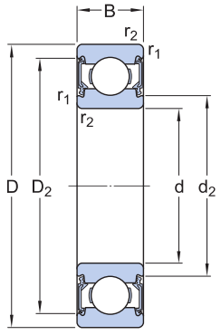 Vòng Bi Cầu Rãnh Sâu SKF 6200-2RSH (10x30x9) Phốt Cao Su NBR Tiếp Xúc (Hai Bên)_drawing