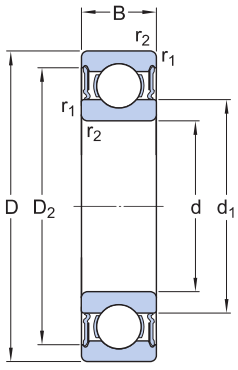 Vòng Bi Cầu Rãnh Sâu SKF 6306-2RS1/C3 (30x72x19) Phốt Cao Su NBR Tiếp Xúc (Hai Bên)_drawing