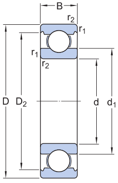 Vòng Bi Cầu Rãnh Sâu SKF 6311 (55x120x29) Không Nắp_drawing