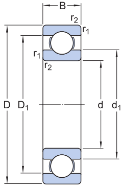Vòng Bi Cầu Rãnh Sâu SKF 6409 (45x120x29) Không Nắp_drawing