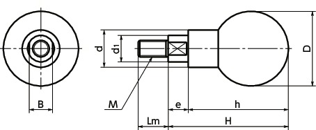 Tay Nắm Cầu Xoay Cao Su Ren Ngoài M8 Thép Mạ Chrome NBK Dòng GGB_drawing