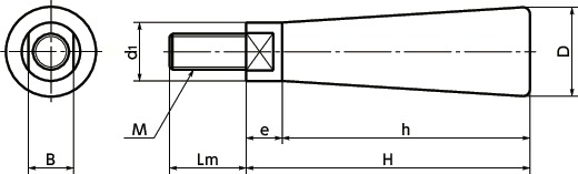 Tay Nắm Xoay Nhựa Đen Ren Ngoài M6 Thép Mạ Chrome NBK Dòng NP_drawing