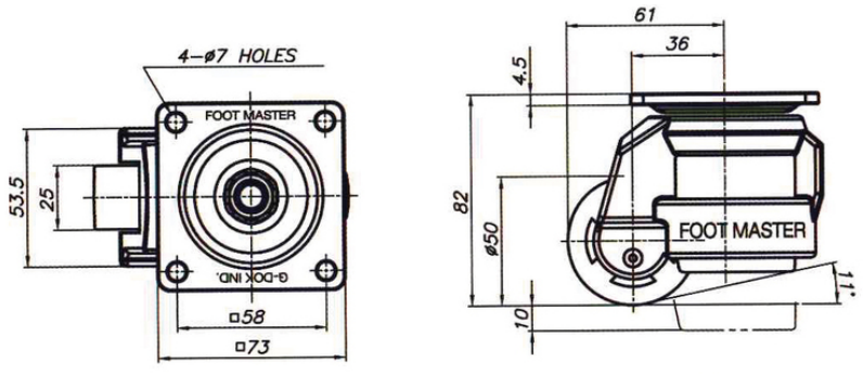 Bánh Xe Nylon Điều Chỉnh Độ Cao Footmaster GDN-60F-NYN (Plate Type)_drawing