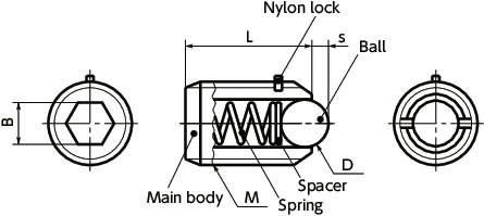 Vít Bi Nhún Thép SCM435 M3 Có Khoá Nylon NBK Dòng FP_drawing