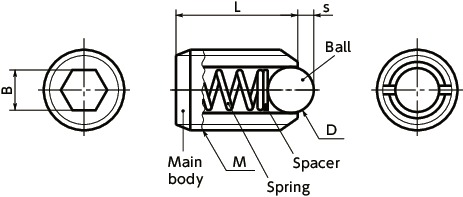 Vít Bi Nhún Chịu Tải Inox M4 NBK Dòng MPS_drawing