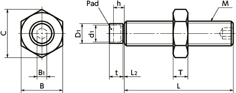 Bulong Chặn Âm Đầu Kèm Đệm Và Đai Ốc M6x25 NBK Dòng SUS_drawing