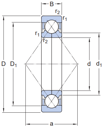 Vòng Bi Cầu Tiếp Xúc Góc SKF QJ 212 MA_drawing