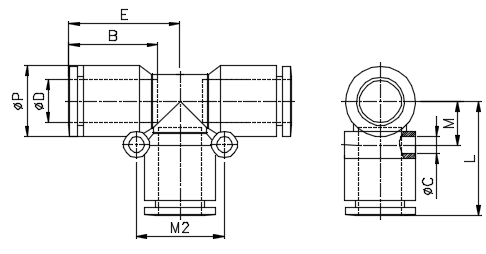 Đầu Nối Nhanh Khí Nén Chữ T Phi 10 mm Màu Đen CDC MPUT 10_drawing