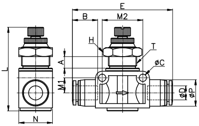 Van Tiết Lưu Khí Nén Thẳng OD 8 mm CDC NSFB 08_drawing