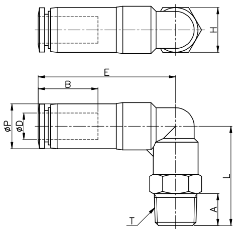 Đầu Nối Nhanh Khí Nén Tự Ngắt Phi 8 mm 3/8" CDC SPL 0803_drawing