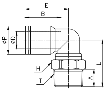 Đầu Nối Nhanh Khí Nén Cong Đen Phi 10 mm Ren Ngoài 1/4" CDC MPL 1002_drawing