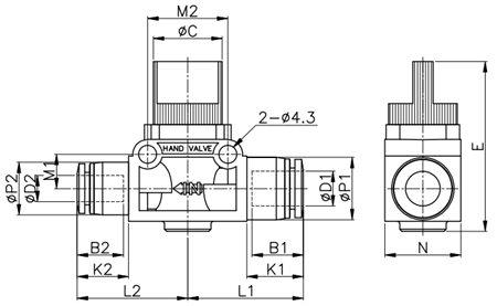 Van Khóa Tay Khí Nén Phi 10 mm CDC HVU 1008_drawing