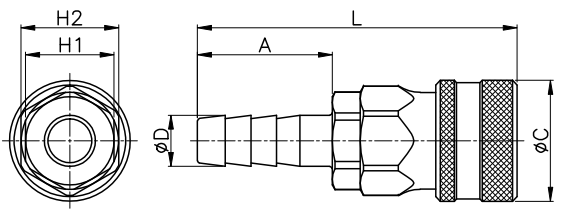Khớp Nối Nhanh Khí Nén Bi Cái Đuôi Chuột 9mm CDC SH 20_drawing