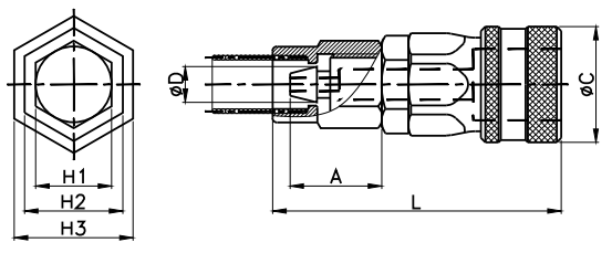 Khớp Nối Nhanh Khí Nén Bi Cái Siết Ống Phi 8 CDC SN 08_drawing