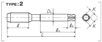 Mũi Taro Xoắn AL-SP STI 1B M10x1.25 YAMAWA SW010N1LEN_drawing