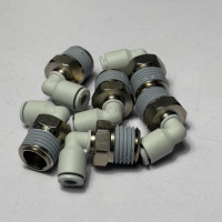 Đầu Nối Nhanh Khí Nén Cong Trắng Phi 4 mm Ren Ngoài 1/4