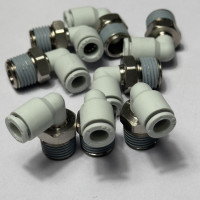 Đầu Nối Nhanh Khí Nén Cong Trắng Phi 6 mm Ren Ngoài 1/4