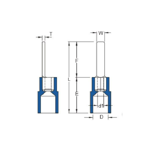 Cosse Pin Dẹp Bọc Nhựa (Nylon) 0.5-1.5mm KST DBNY1-14_drawing