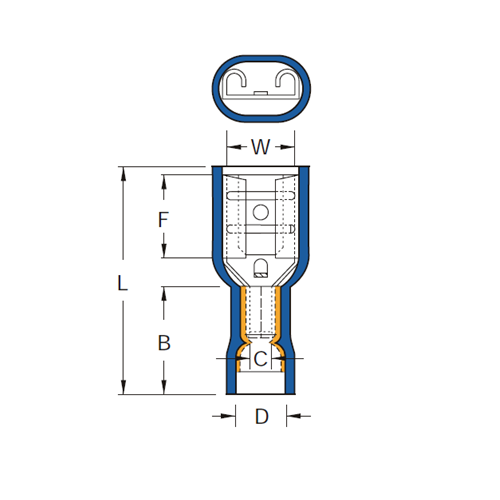 Đầu Cosse Ghim Cái Cách Điện Toàn Phần 0.5-1.5 mm2 KST FDFD1-187(5)_drawing